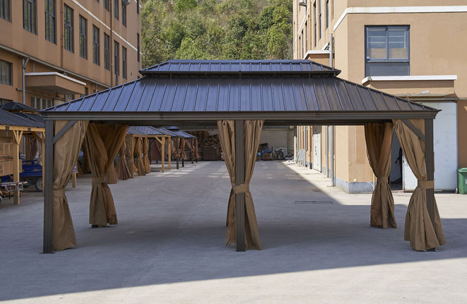 AG7- 12*20FT patic gazebo; alu gazebo with steel canopy; Outdoor Permanent Hardtop Gazebo Canopy for Patio;  Garden;  Backyard - Likeshoppe 