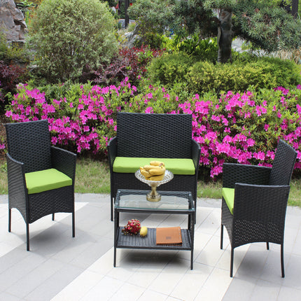 PX5- 4 PC Rattan Patio Furniture Set Outdoor Patio Cushioned Seat Wicker Sofa - Likeshoppe 