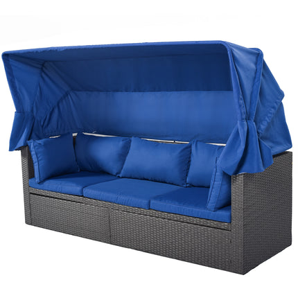 PX2- Outdoor Patio Rectangle Daybed with Retractable Canopy, Wicker Furniture Sectional Seating with Washable Cushions, Backyard, Porch - Likeshoppe 