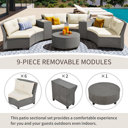 PX3- 6 - Person Fan-shaped Rattan Suit Combination with Cushions and Table,Suitable for Garden - Likeshoppe 