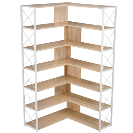 BC2- 7-Tier Bookcase Home Office Bookshelf, L-Shaped Corner Bookcase with Metal Frame, Industrial Style Shelf with Open Storage, MDF Board - Likeshoppe 