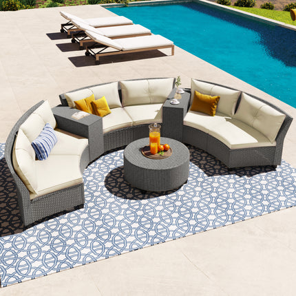 PX3- 6 - Person Fan-shaped Rattan Suit Combination with Cushions and Table,Suitable for Garden - Likeshoppe 