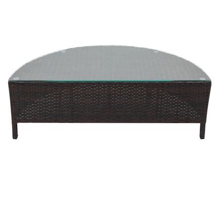 PX16- 5 Pieces All-Weather Brown PE Rattan Wicker Sofa Set Outdoor Patio Sectional Furniture Set Half-Moon Sofa Set with Tempered Glass Table - Likeshoppe 