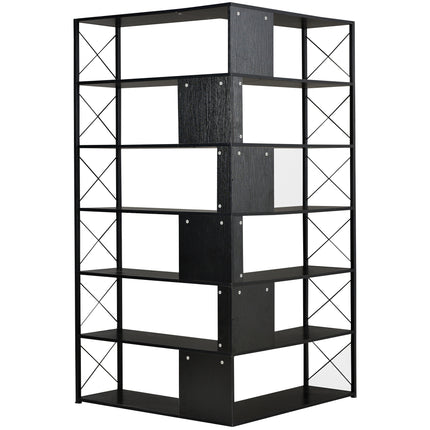 BC2- 7-Tier Bookcase Home Office Bookshelf, L-Shaped Corner Bookcase with Metal Frame, Industrial Style Shelf with Open Storage, MDF Board - Likeshoppe 