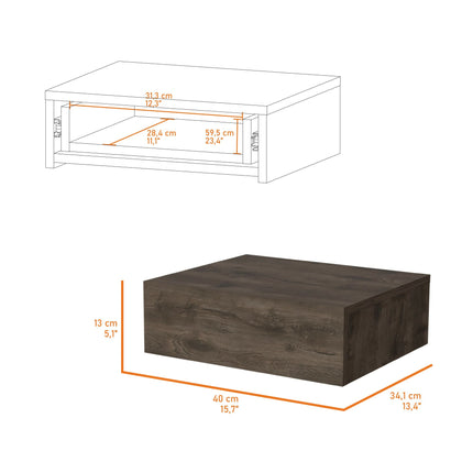 PE1- Vienna Floating Nightstand, Sleek Wall-Mounted Design with Spacious Drawer Storage, Dark Brown - Likeshoppe 
