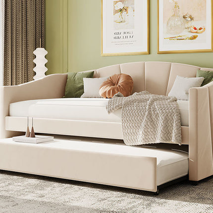 U3-Upholstered Daybed Sofa Bed Twin Size With Trundle Bed and Wood Slat - Likeshoppe 