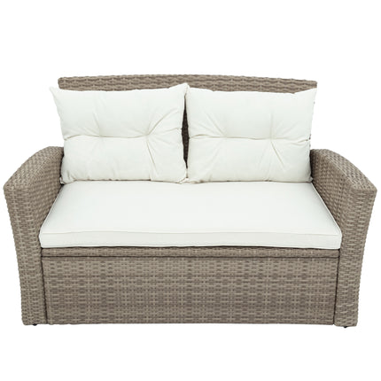 PX8- Patio Furniture Set;  4 Piece Outdoor Conversation Set All Weather Wicker Sectional Sofa with Ottoman and Cushions - Likeshoppe 