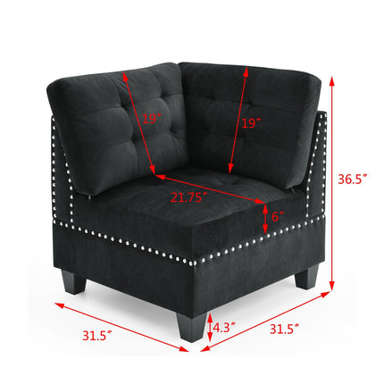 U shape Modular Sectional Sofa; DIY Combination; includes Four Single Chair and Two Corner; Black Velvet - Likeshoppe 