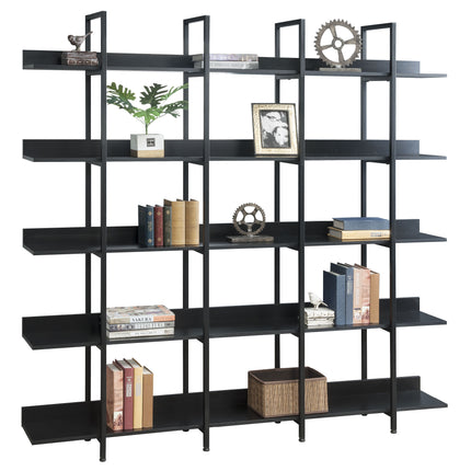 BC1- 5 Tier Bookcase Home Office Open Bookshelf, Vintage Industrial Style Shelf with Metal Frame, MDF Board - Likeshoppe 