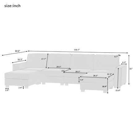 U1- 3 Pieces U shaped Sofa with Removable Ottomans - Likeshoppe 