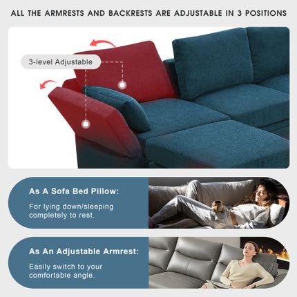 109*54.7\" Chenille Modular Sectional Sofa,U Shaped Couch with Adjustable Armrests and Backrests,6 Seat Reversible Sofa Bed with Storage Seats for Living Room, Apartment,2 Colors - Likeshoppe 