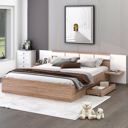 PF5- Queen Size Platform Bed with Headboard, Drawers, Shelves, USB Ports and Sockets - Likeshoppe 