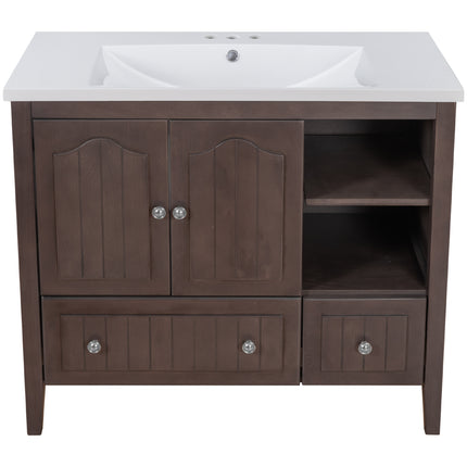PT1- 36\\" Bathroom Vanity with Ceramic Basin;  Bathroom Storage Cabinet with Two Doors and Drawers;  Solid Frame;  Metal Handles - Likeshoppe 