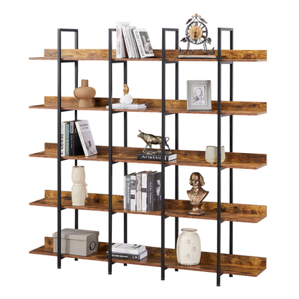 BC1- 5 Tier Bookcase Home Office Open Bookshelf, Vintage Industrial Style Shelf with Metal Frame, MDF Board - Likeshoppe 