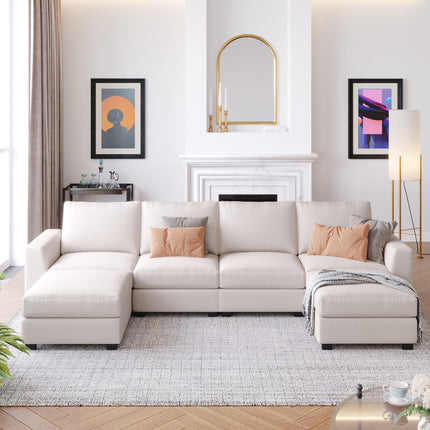 U1- 3 Pieces U shaped Sofa with Removable Ottomans - Likeshoppe 