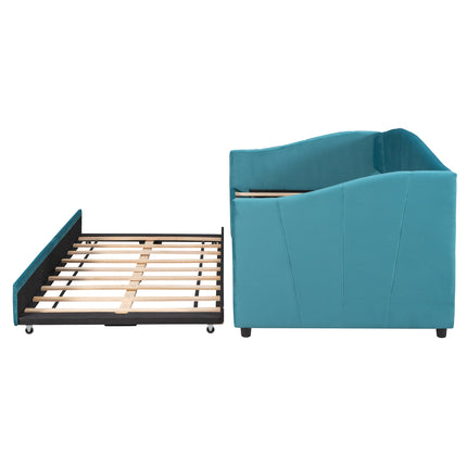 U3-Upholstered Daybed Sofa Bed Twin Size With Trundle Bed and Wood Slat - Likeshoppe 