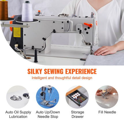 PN1- VEVOR Industrial Sewing Machine, Heavy-duty Lockstitch Sewing Machine with 550W Servo Motor Table Stand, Electro-mechanization Intelligent Start-stop, 0-5mm Industrial Straight Stitch 5000s.p.m - Likeshoppe 