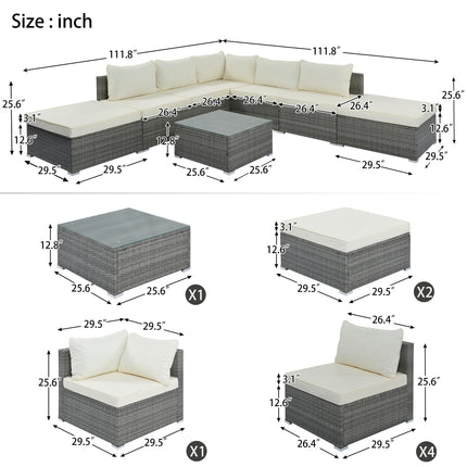 PX7- 8-Pieces Outdoor Patio Furniture Sets;  Garden Conversation Wicker Sofa Set;  Single Sofa Combinable - Likeshoppe 