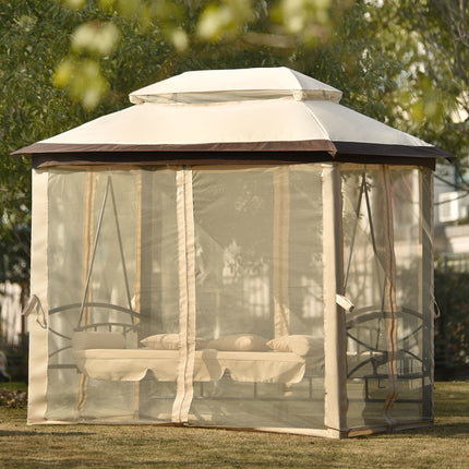 AG8- 8.9 Ft. W x 5.9 Ft. D Outdoor Gazebo with Convertible Swing Bench;  Double Roof Soft Canopy Garden Backyard Gazebo with Mosquito Netting Suitable for Lawn;  Garden;  Backyard - Likeshoppe 