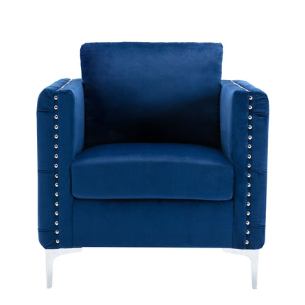 AC3- Modern Velvet Armchair Tufted Button Accent Chair Club Chair with Steel Legs for Living Room Bedroom - Likeshoppe 