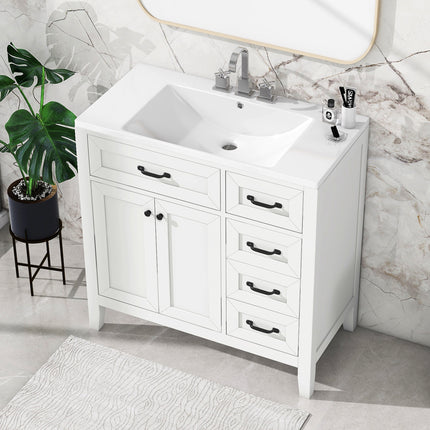 PT8- 36' Bathroom Vanity with Sink Combo;  White Bathroom Cabinet with Drawers;  Solid Frame and MDF Board - Likeshoppe 