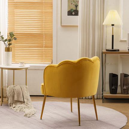 AC1- Shell Shape Velvet Fabric Armchair Accent Chair With Gold Legs For Living Room Bedroom - Likeshoppe 