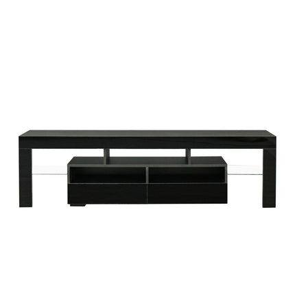TV22- Living Room Furniture TV Stand Cabinet with 2 Drawers & 2 open shelves,20-color RGB LED lights with remote,Black - Likeshoppe 