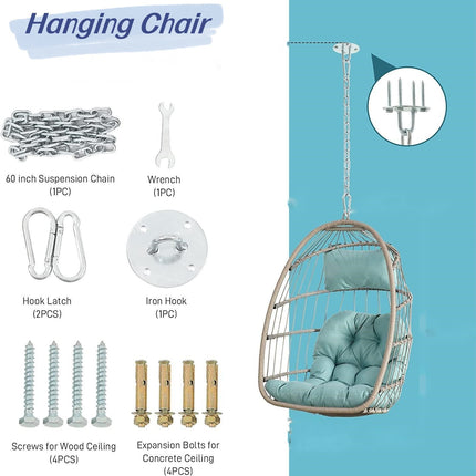 PY1- Outdoor Garden Rattan Egg Swing Chair Hanging Chair - Likeshoppe 