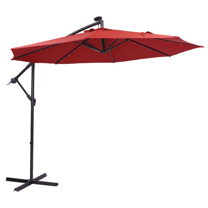 PZ3- 10 FT Solar LED Patio Outdoor Umbrella Hanging Cantilever Umbrella Offset Umbrella Easy Open Adustment with 32 LED Lights - Likeshoppe 