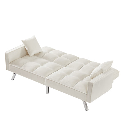 U5- Modern Velvet Sofa Couch Bed with Armrests and 2 Pillows for Living Room and Bedroom .(White) - Likeshoppe 