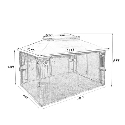 AG14- 13x10 Outdoor Patio Gazebo Canopy Tent With Ventilated Double Roof And Mosquito net(Detachable Mesh Screen On All Sides); Suitable for Lawn;  Garden;  Backyard and Deck; - Likeshoppe 