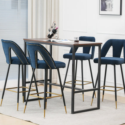 BS6- Collection Modern | Contemporary Velvet Upholstered  28\\" Bar Stool & Counter Stools with Nailheads and Gold Tipped Black Metal Legs,Set of 2 - Likeshoppe 