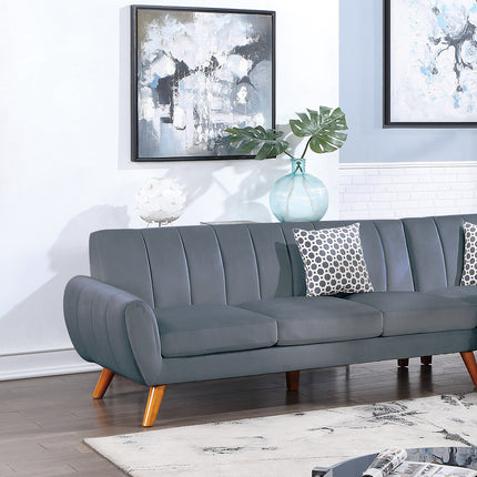 S7- Contemporary 2-Pcs Sectional Set Living Room Furniture Dark Gray Velvet Couch Left Facing Sofa, Right Facing Chaise Plush Cushion - Likeshoppe 