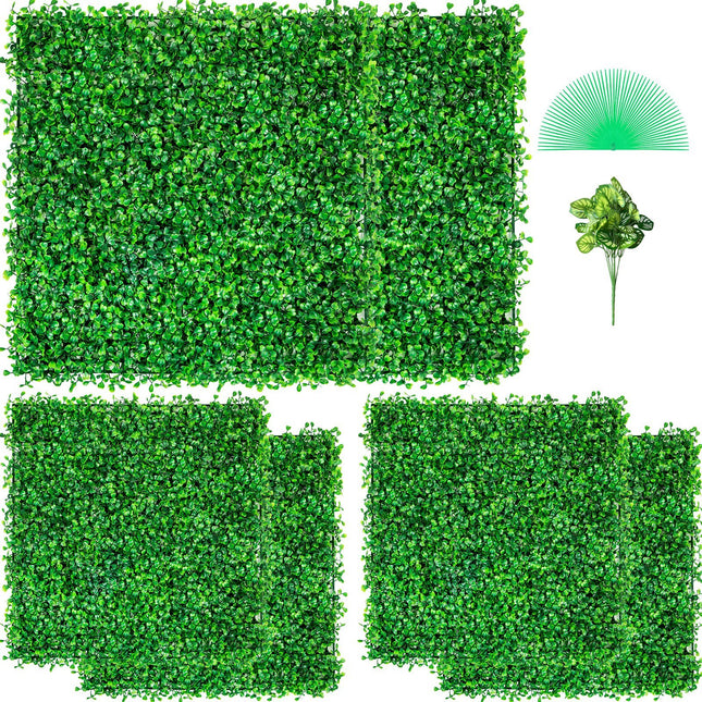 AJ2- Artificial Boxwood Panel UV 6pcs Boxwood Hedge Wall Panels, Artificial Grass Backdrop Wall 20" X 20" 4 cm Green Grass Wall, Fake Hedge for Decor Privacy Fence Indoor, Outdoor Garden Backyard - Likeshoppe 