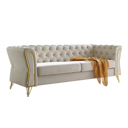 F3- Modern Tufted Velvet Sofa 87.4 inch for Living Room Beige Color - Likeshoppe 