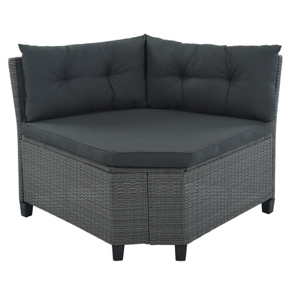 PX14- 6-Piece Outdoor Wicker Sofa Set, Patio Rattan Dinning Set, Sectional Sofa with Thick Cushions and Pillows, Plywood Table Top, For Garden, Yard, Deck - Likeshoppe 