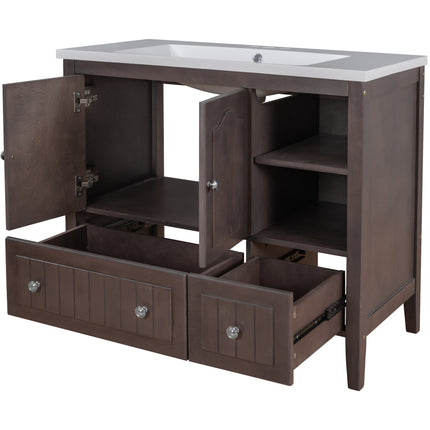 PT1- 36\\" Bathroom Vanity with Ceramic Basin;  Bathroom Storage Cabinet with Two Doors and Drawers;  Solid Frame;  Metal Handles - Likeshoppe 