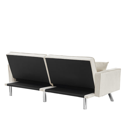 U5- Modern Velvet Sofa Couch Bed with Armrests and 2 Pillows for Living Room and Bedroom .(White) - Likeshoppe 