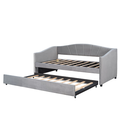 U3-Upholstered Daybed Sofa Bed Twin Size With Trundle Bed and Wood Slat - Likeshoppe 