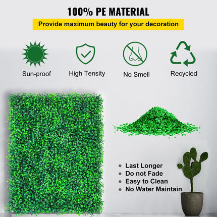 AJ3-  Artificial Boxwood Panels, 16 PCS 20"x20" Boxwood Hedge Wall Panels, PE Artificial Grass Backdrop Wall 1.6", Privacy Hedge Screen for Decoration of Outdoor, Indoor, Garden, Fence, and Backyard - Likeshoppe 