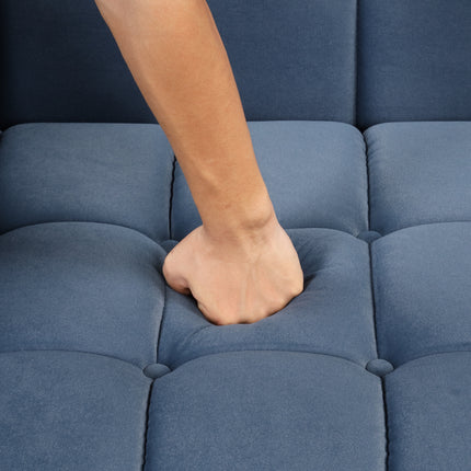 F8- 89" Modern Sofa Dutch Fluff Upholstered sofa with solid wood legs, buttoned tufted backrest,blue - Likeshoppe 