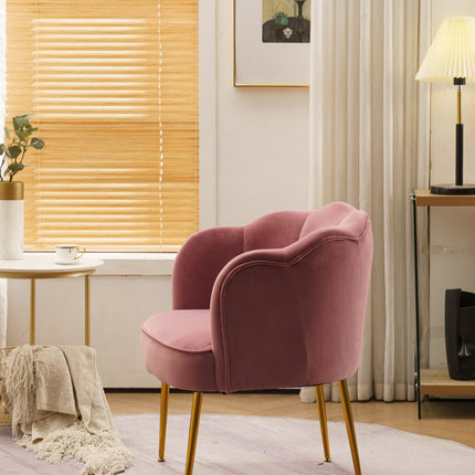 AC1- Shell Shape Velvet Fabric Armchair Accent Chair With Gold Legs For Living Room Bedroom - Likeshoppe 