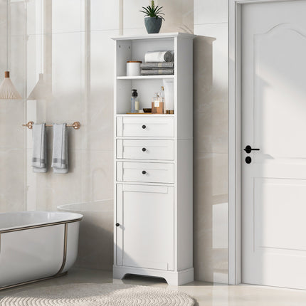 PU14- Tall Storage Cabinet with 3 Drawers and Adjustable Shelves for Bathroom;  Kitchen and Living Room;  MDF Board with Painted Finish - Likeshoppe 