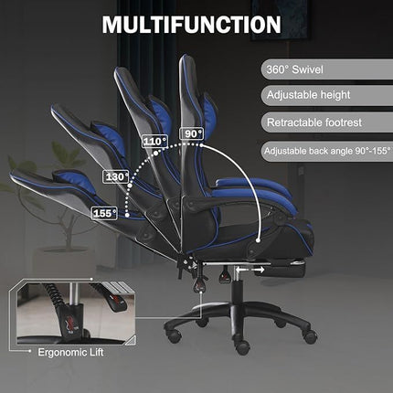 PM1- Ergonomic Gaming Chair for Adults, Comfortable Computer Chair for Heavy People, Adjustable Height Office Desk Chair with Wheels, Breathable Leather Video Game Chairs - Likeshoppe 
