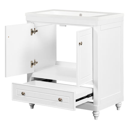 PT7- 30" Bathroom Vanity with Sink;  Combo;  Cabinet with Doors and Drawer;  Solid Frame and MDF Board;  White - Likeshoppe 