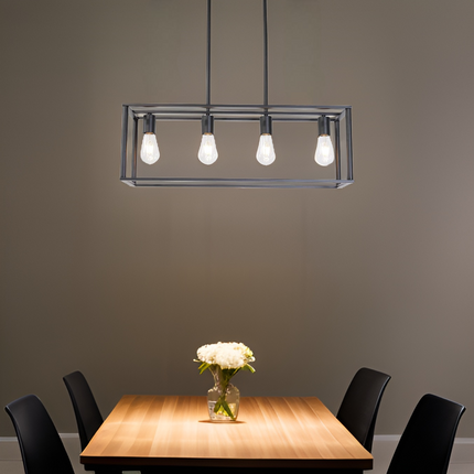 VF2- Pendant Lighting 4 Light Industrial Vintage Open Frame Rectangle Chandeliers Modern Black Linear Cage Ceiling Light Fixture - Likeshoppe 