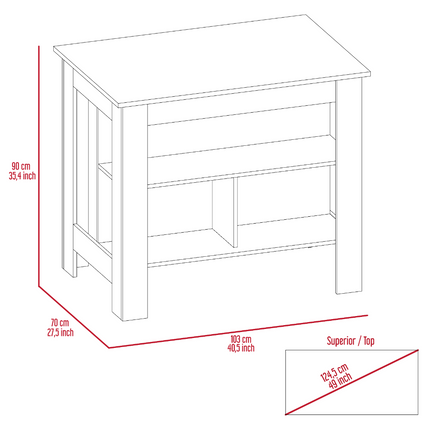 PA1- Pasadena 2 Piece Kitchen Set, Kitchen Island + Functional Table , White/Light Gray - Likeshoppe 