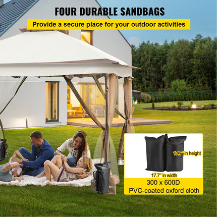 AG5- Outdoor Canopy Gazebo Tent, Portable Canopy Shelter with 12'x12' Large Shade Tents for Parties, Backyard, Patio Lawn and Garden, 4 Sandbags, Carrying Bag and Netting Included, Brown - Likeshoppe 