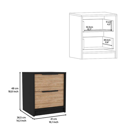 PD3- Blaine 3 Piece Bedroom Set, Nightstand + Nightstand + Drawer Dresser, Black / Pine / Light Oak - Likeshoppe 