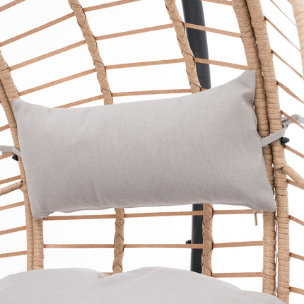 PY4- Outdoor Indoor Swing Egg Chair Natural color wicker with beige cushion - Likeshoppe 